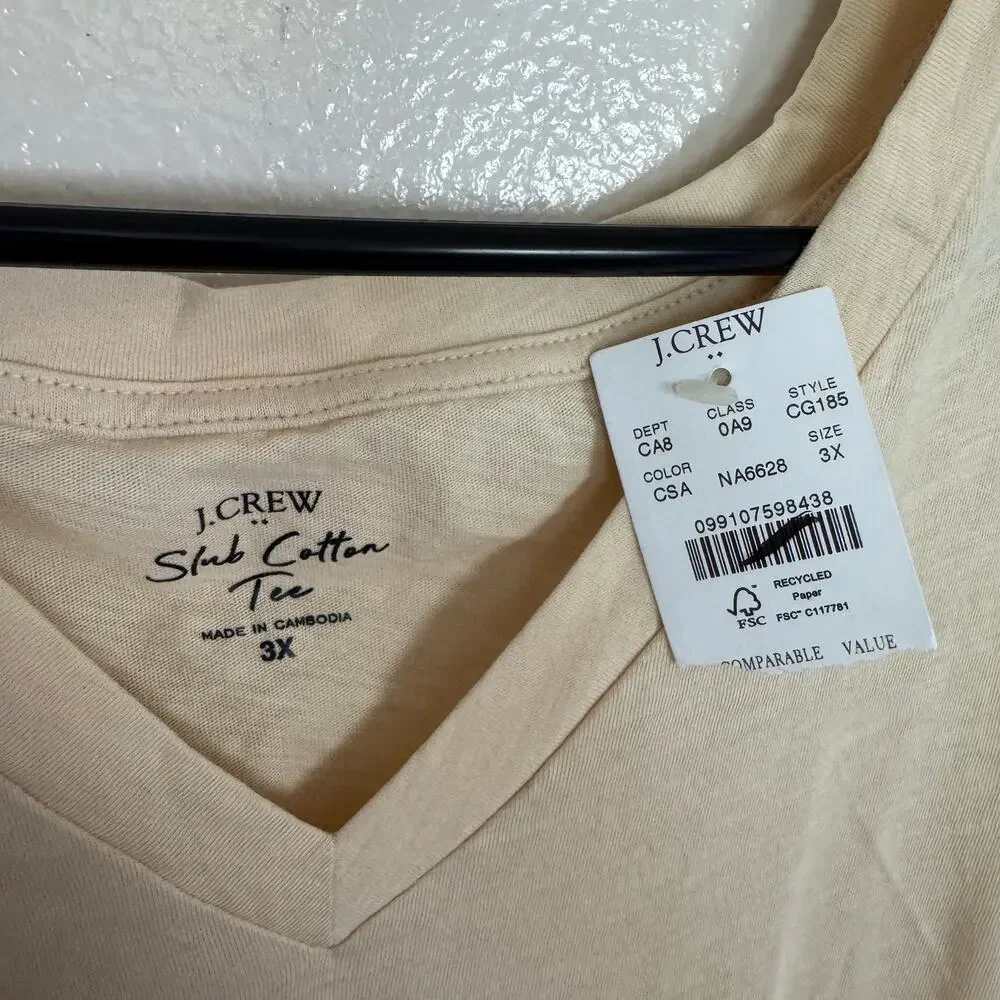 J.Crew Short-Sleeve Vintage Cotton V-Neck Tee Womens Plus Size 3X Cream Slim Fit